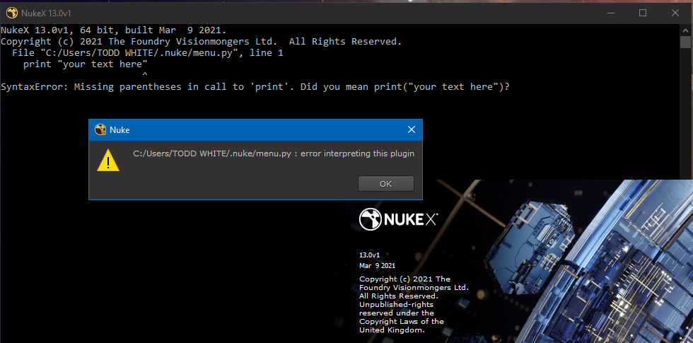 Q Nuke Fails To Launch With Python Syntax Errors Foundry